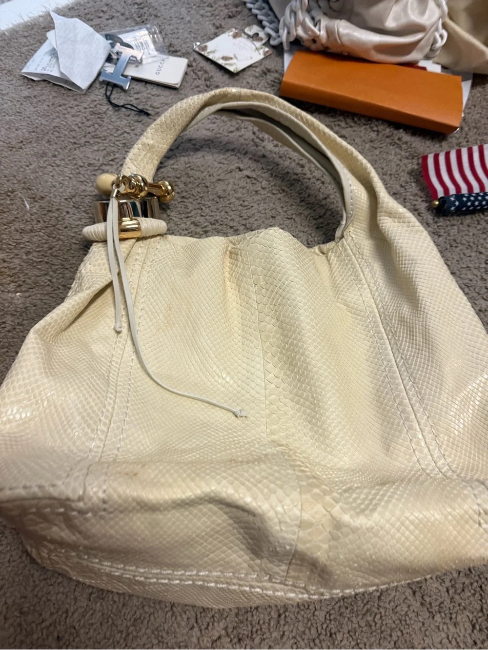 Jimmy Choo Sobo  Cream Textured Hobo with Ring Hardware